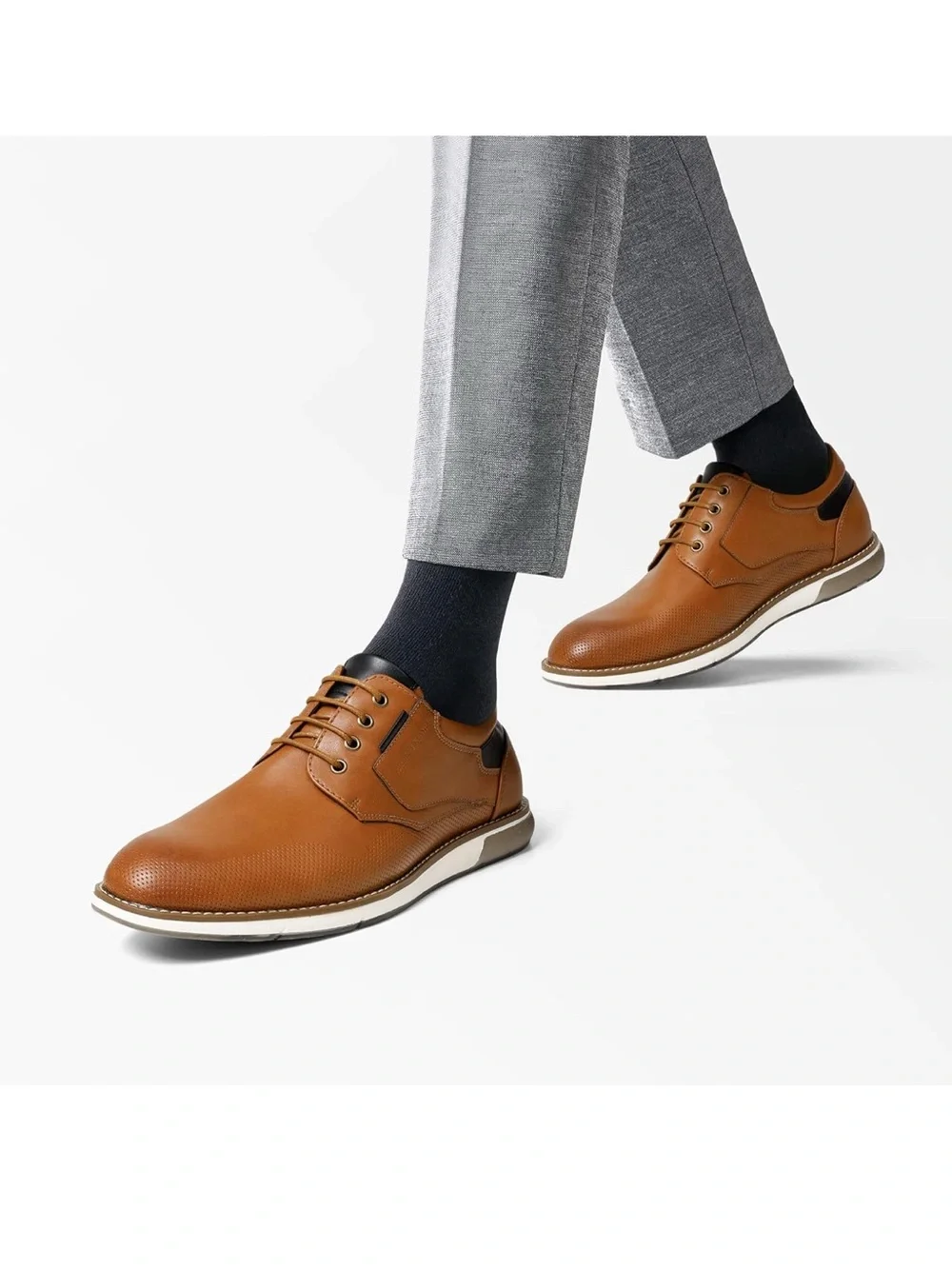 Men's Tan Leather Derby with Perforated Toe
